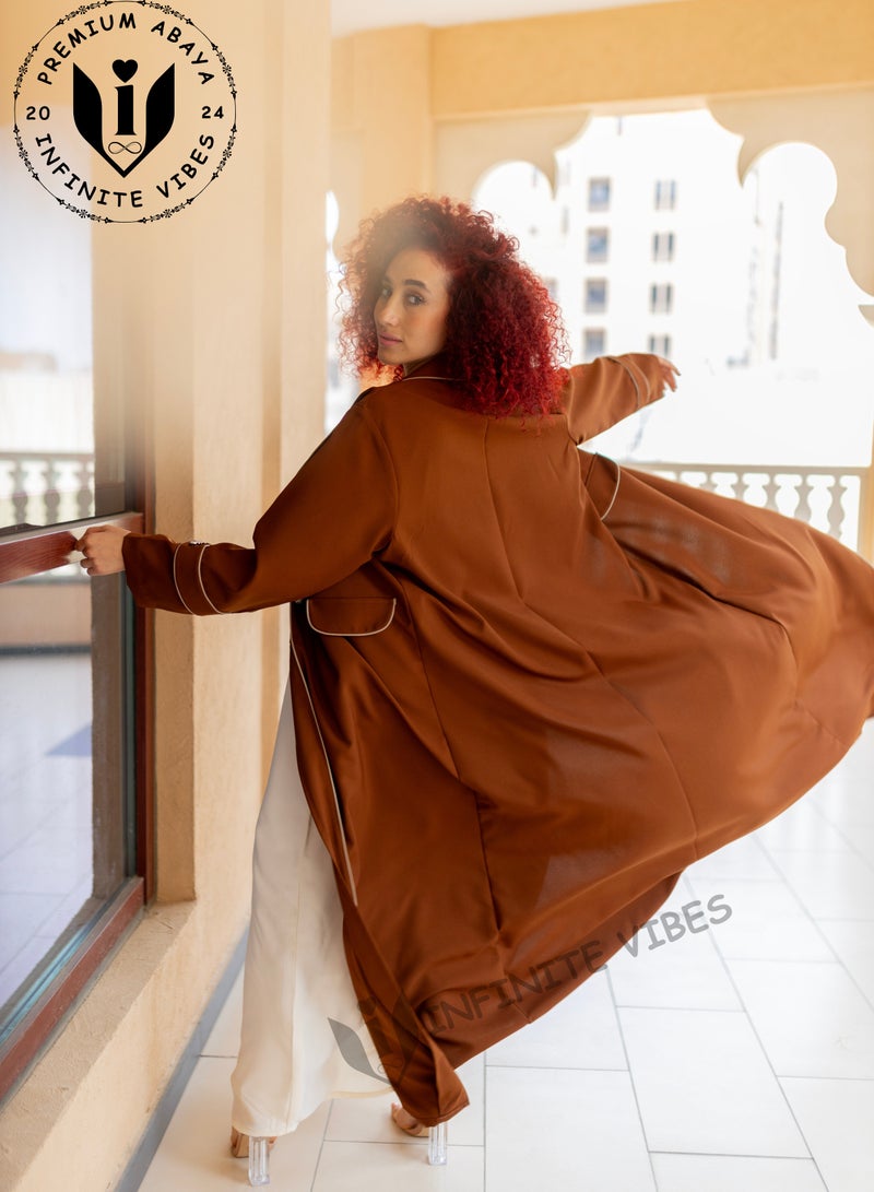 Russet Brown Abaya with Button Detailing & Exquisite Embellishments (Matching Sheila Included)