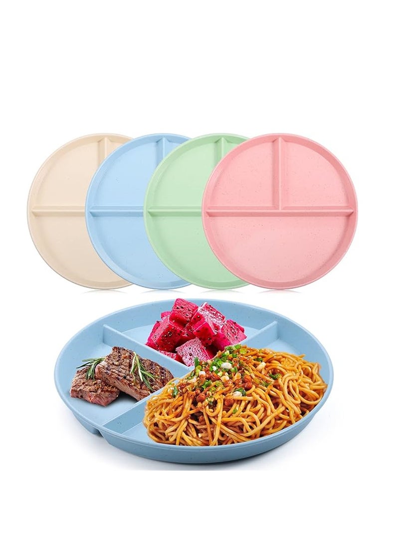 Wheat Straw Meal Plate, 4Pcs Divided Dinner Plates, 9 inch Unbreakable Portion Control Divided Diet Plates, Reusable Picnic Plates Microwave and Dishwasher Safe Dishes for Adult Kids