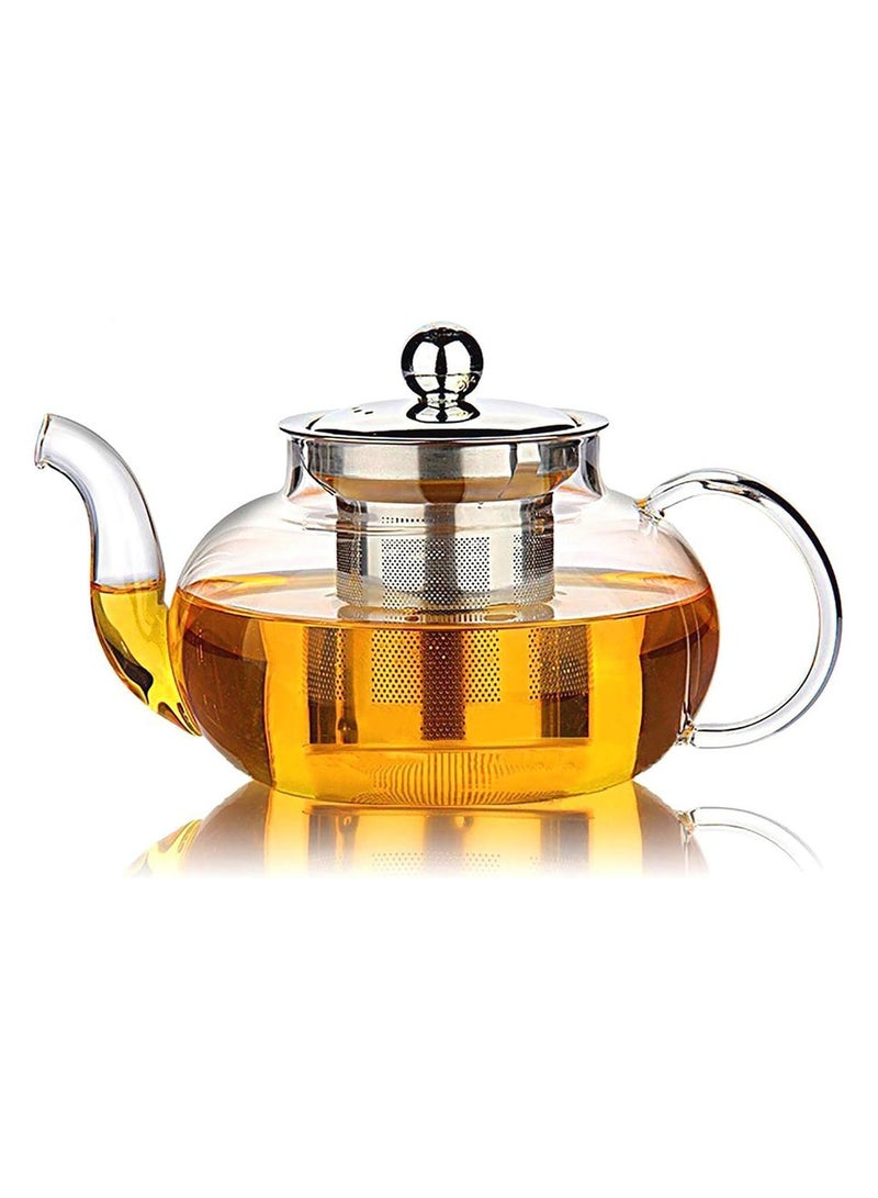 Hiware Glass Teapot with Stainless Steel Infuser & Lid, Borosilicate Glass Tea Pot Stovetop Safe, Blooming & Loose Leaf Teapots, 27 Oz