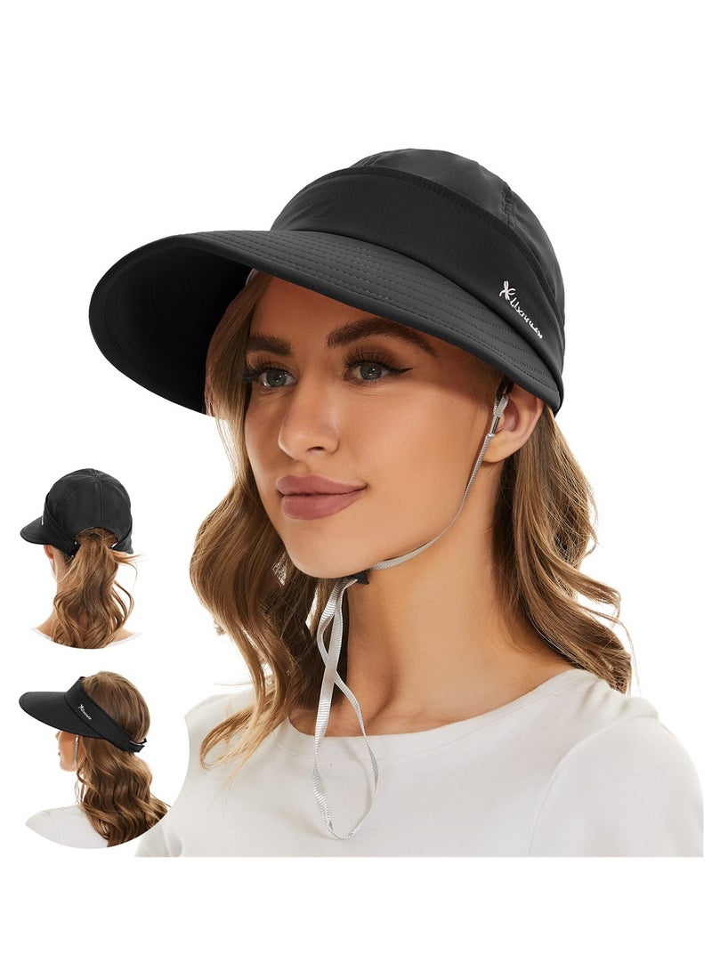 Sun Hats for Women with UV Protection, Wide Brim 2 in 1 Zip off Viso, Stylish and Packable Summer Beach Hat for Women, Perfect for Golf and Outdoor