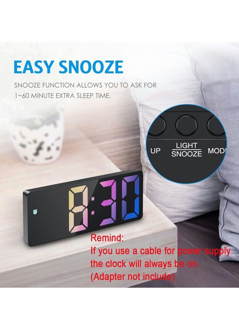Digital Alarm Clock, Rainbow LED Clock for Bedroom, Modern Desk Clock with Temperature Display, Adjustable Brightness, Voice Control, 12/24H Display Small Clock for Home, Bedroom, Office