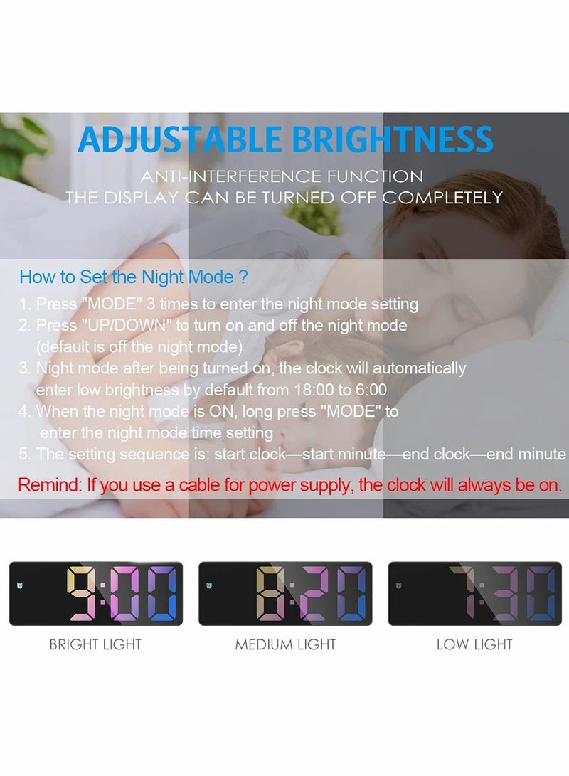 Digital Alarm Clock, Rainbow LED Clock for Bedroom, Modern Desk Clock with Temperature Display, Adjustable Brightness, Voice Control, 12/24H Display Small Clock for Home, Bedroom, Office