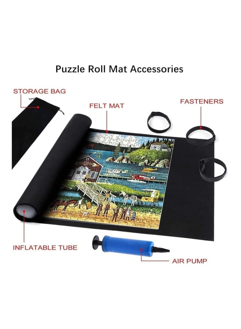 Puzzle Roll Mat, Portable Puzzles Mat Jigsaw Roll Felt Mat, Felt Puzzle Mat Play Mat Puzzles Blanket for up to 1000-1500 Pieces Puzzles Travel Storage Bag, 26 x 46 Inches, Black