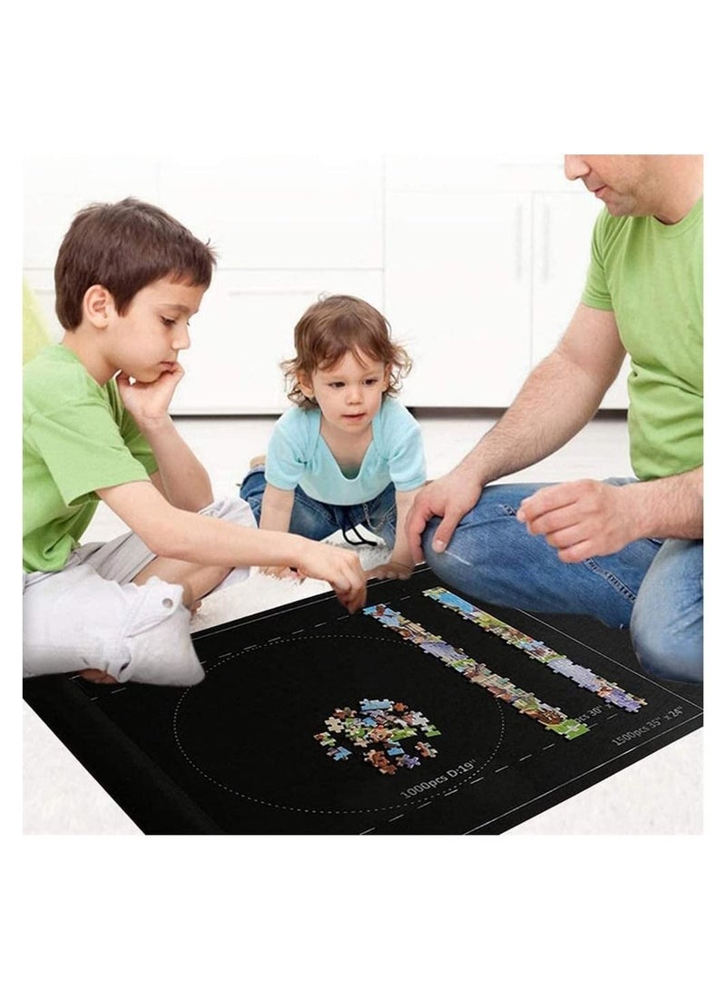 Puzzle Roll Mat, Portable Puzzles Mat Jigsaw Roll Felt Mat, Felt Puzzle Mat Play Mat Puzzles Blanket for up to 1000-1500 Pieces Puzzles Travel Storage Bag, 26 x 46 Inches, Black