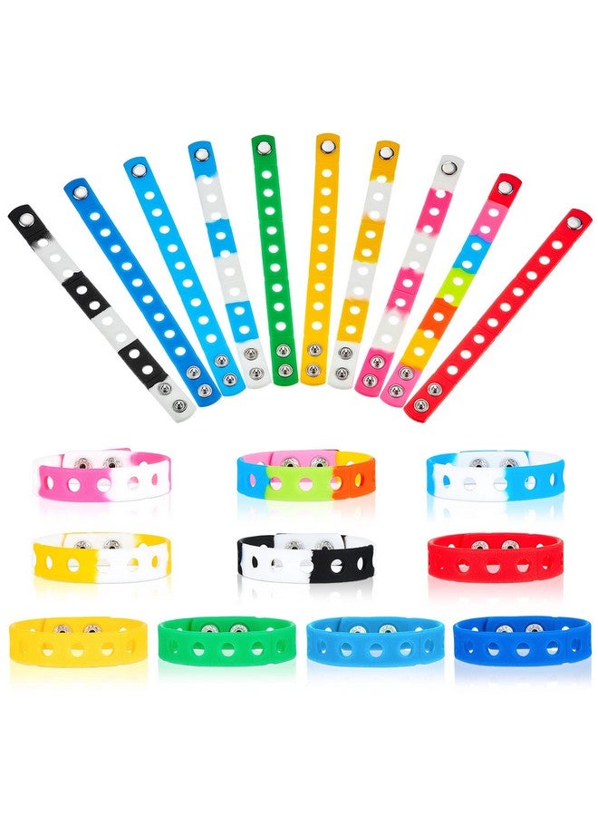 20 Pieces Silicone Charm Bracelets Kids Silicone Wristband Gift Adjustable Rubber Bracelet With Holes For Shoe Charm Birthday Party(Rainbow)