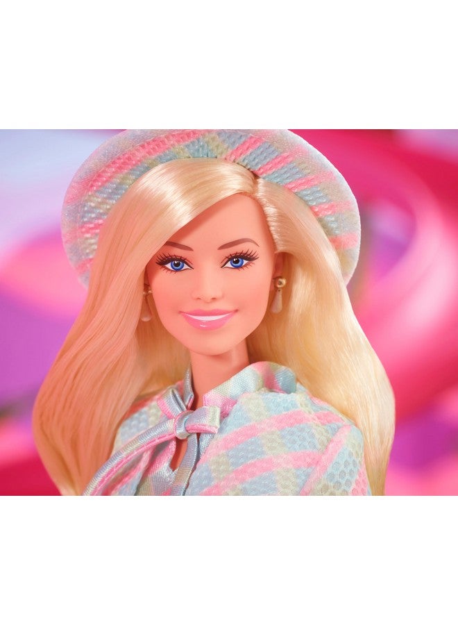 Barbie The Movie Doll Margot Robbie As Barbie Collectible Doll Wearing Blue Plaid Matching Set With Matching Hat And Jacket
