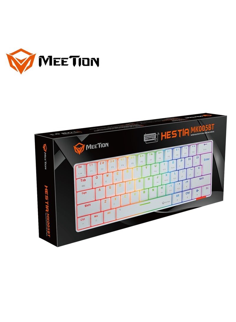 MEETION MK005BT Classic Style Dual Mode Bluetooth 60 Gaming Keyboard Ergonomic Design, Double Injection Processing, Mechanical Gaming Keyboard White