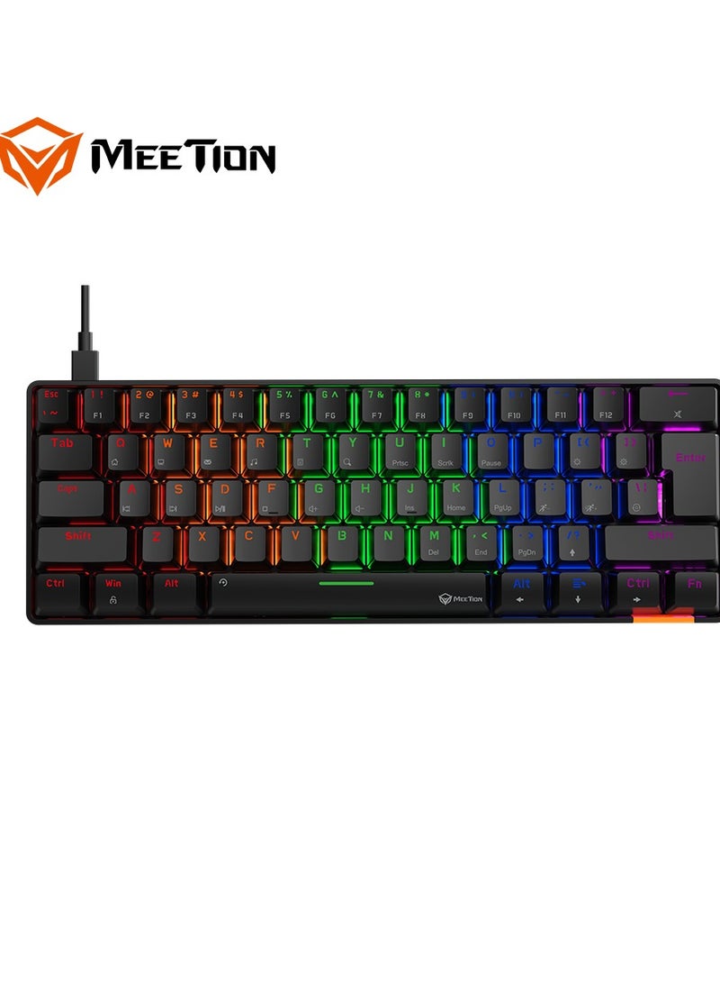 MEETION RGB Backlit Mini 61 Keys Wired 60% Mini Blue Switch Mechanical Best Gaming Keyboard Black MT-MK005