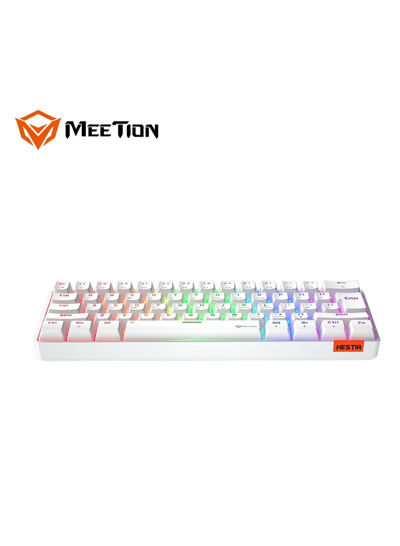 MEETION RGB Backlit Mini 61 Keys Wired 60% Mini Blue Switch Mechanical Best Gaming Keyboard White MT-MK005