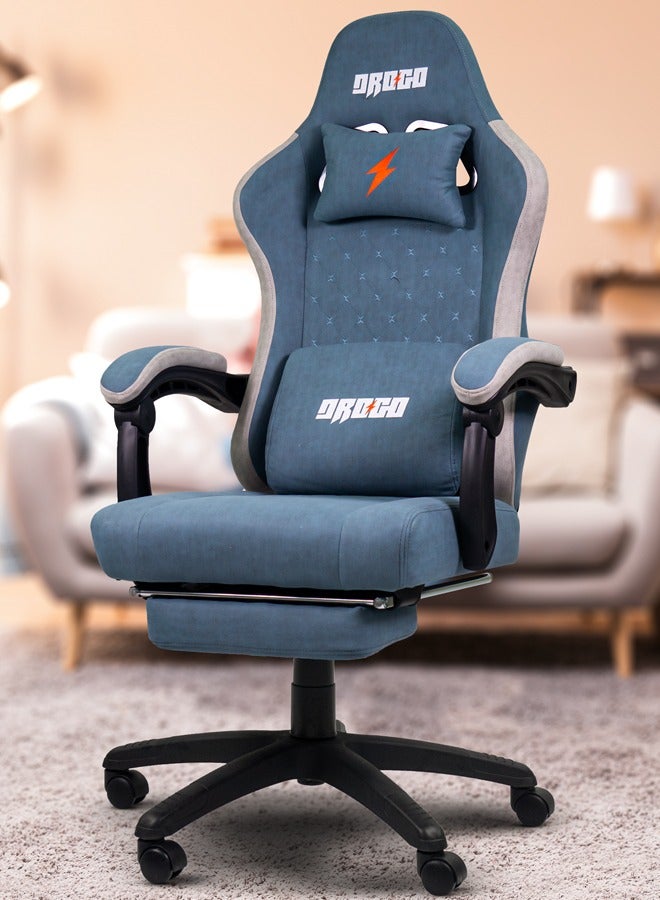 Throne Ergonomic Gaming Chair, Video Game Chair with Linkage Armrest, Footrest & Adjustable Seat Computer Chair with Fabric, Head & Massager Lumbar Pillow Home & Office Chair with Recline Lite Blue