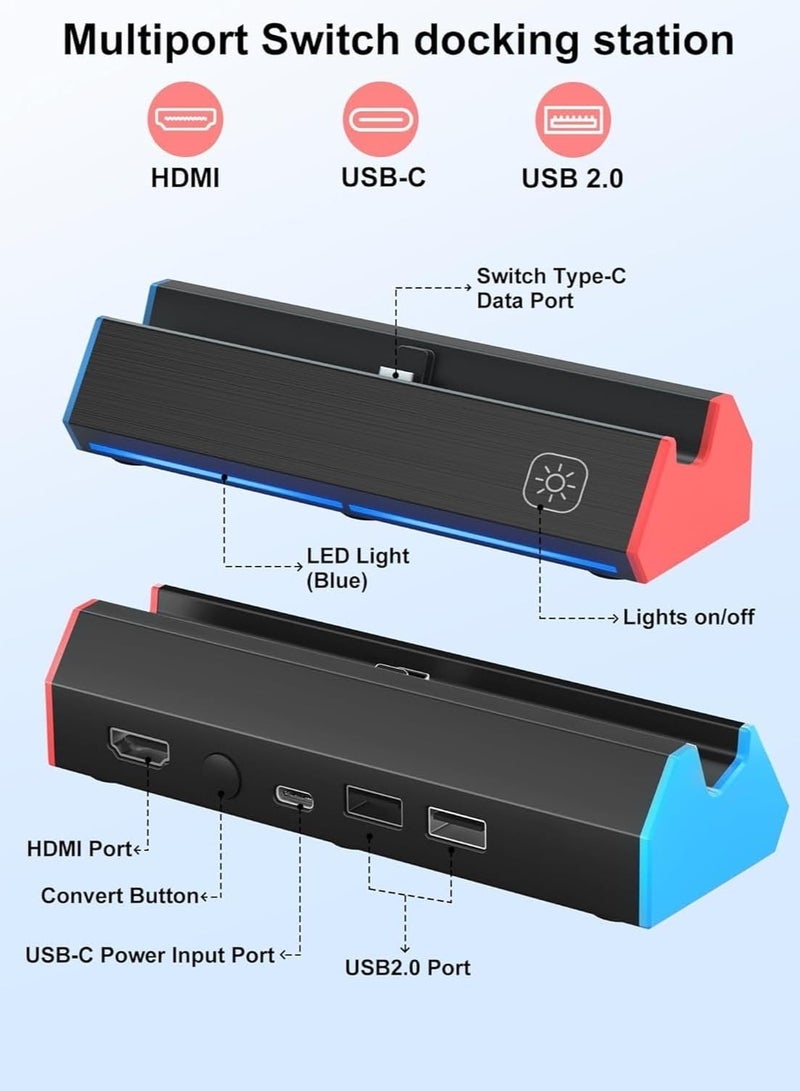 TV Dock Station for Switch, Portable Switch OLED Dock with 4K/1080P with HDMI USB 3.0 Port and USB C Charging, Replacement for Official Switch Dock