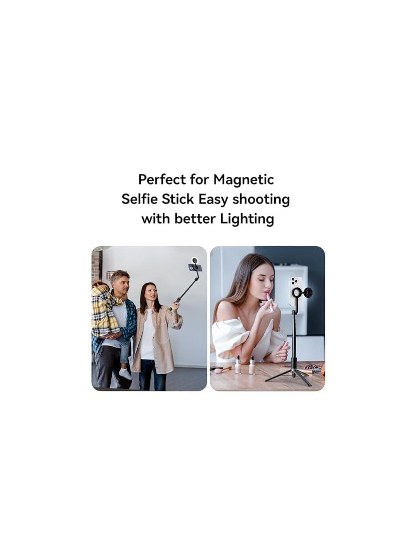 Selfie Ring Light, LED Mini Charging Foldable Magnetic Suction Makeup Light , 3-Modes Magnetic Fill Light for Magsafe, Rechargeable 180° Flip Lighting Phone Ring Light for Video Recording, Black