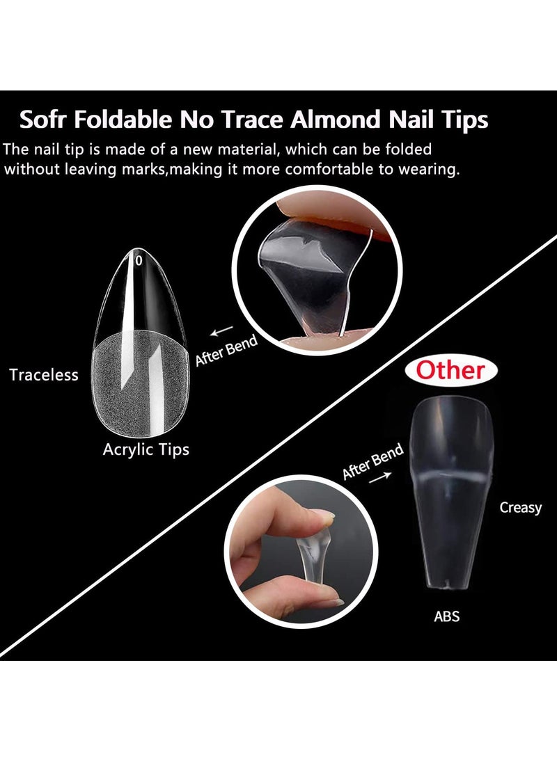 Almond Fake Gel Nail Tips 120pcs Almond Press on Nails Medium French Design Clear Full Cover Artificial Almond False Nails with Nail Glue for Home DIY Nail Salon Nail Extension,10 size