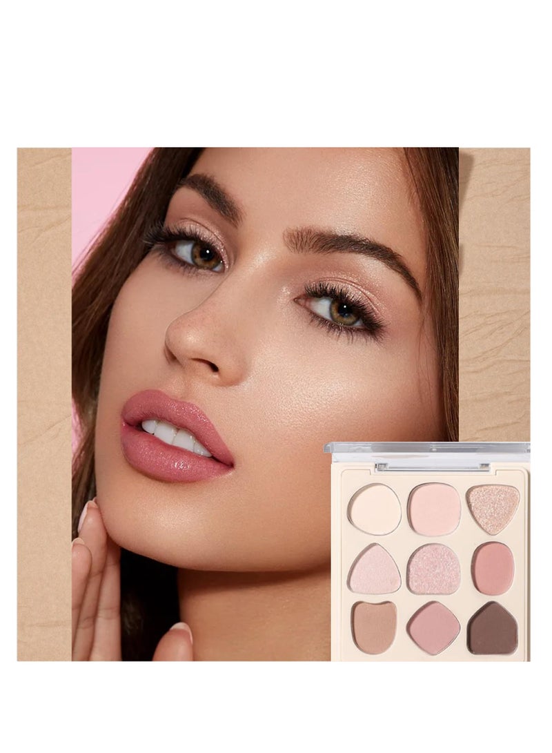 Eye Shadows Palette for Women, 9 Shades Soft Pink Eyeshadow, Nude Blendable Eye Shadow, Matte Shades, Waterproof Long Lasting Quick Drying Nude Eyeshadow, Everyday Natural Look For Women Girls