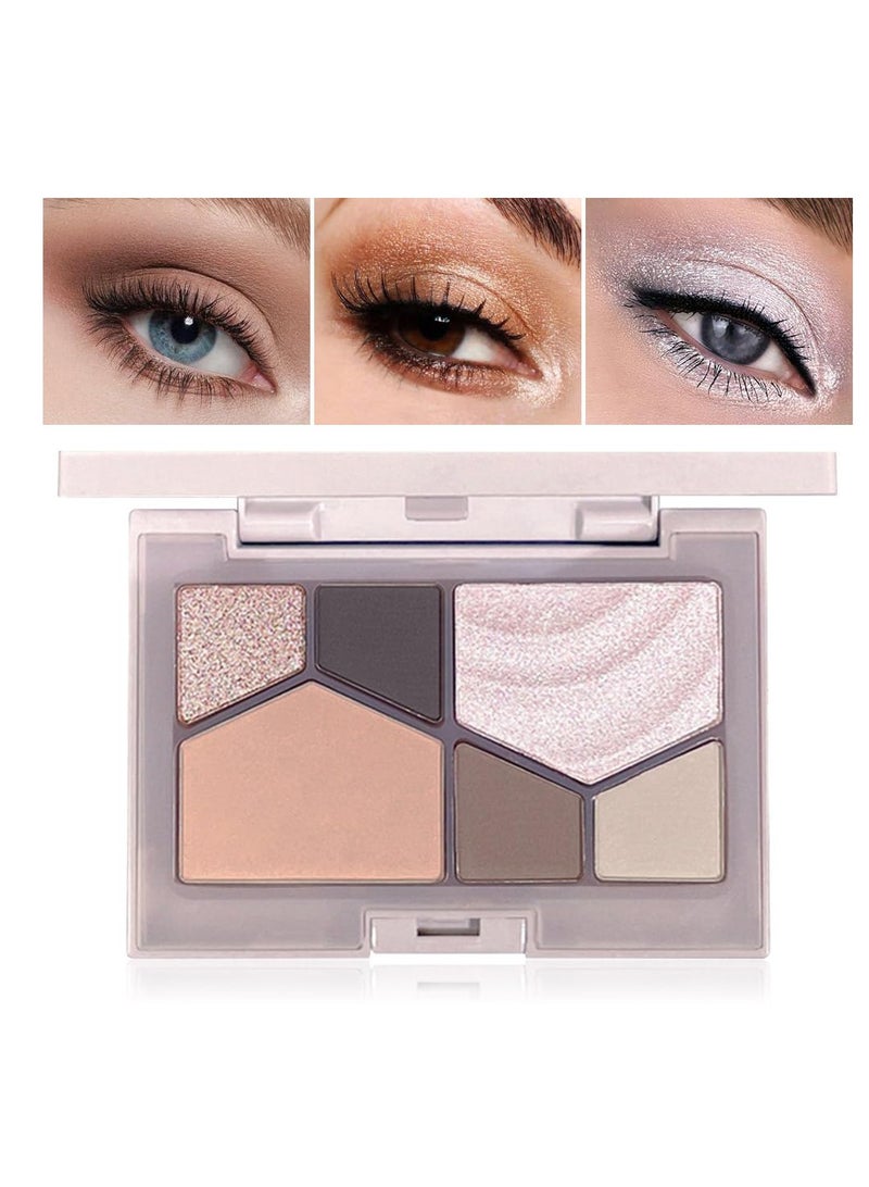 Eyeshadow Palette, Glitter Eye shadow Makeup 6 Colors, Pink Nude Eyeshadow, Shiny Sparkle Shimmer Glitter blue Eyeshadow, Waterproof Palette, Six-Shade Highlight and Contour Palette Make Up