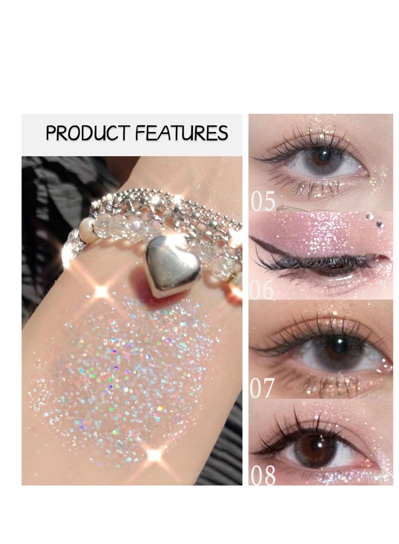 8 PCS Glitter Liquid Eyeshadows, Fine Shimmer Popping Shimmer Bling Under Eye Shadow, Loose Glitter Glue for Crystals Eye Makeup, Matte Glitter Highly Pigmented Blending, Perfect For Woman, Girl