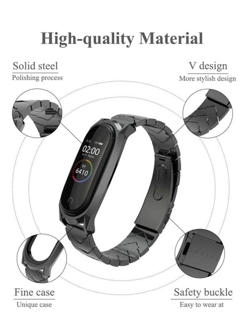 Strap Compatible Xiaomi Mi Band 6/5/4/3, Replacement Bracelet Wristbands for Mi Band 6 Correa NFC Global Version Metal Stainless Steel (Black)