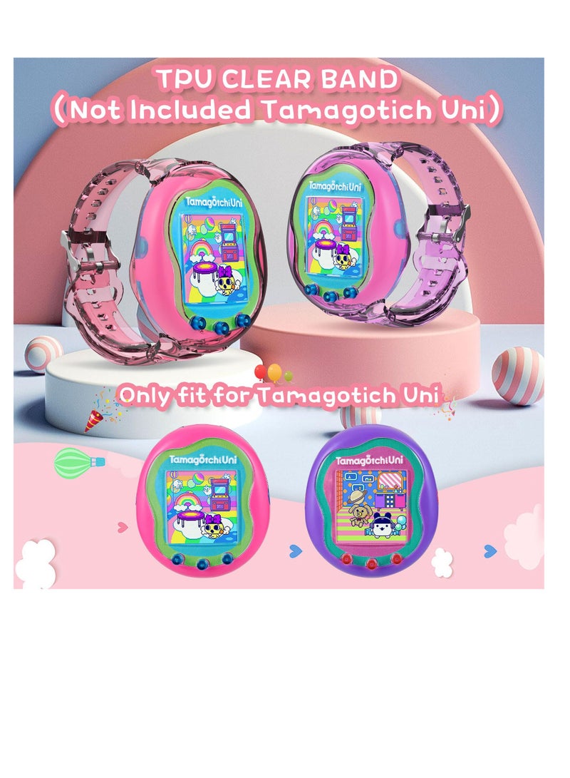 Wristband for Tamagotchi Uni, 2Pack TPU Bracelet Holder Compatible with Tamagotchi Uni, Adjustable TPU Protective for Tamagotchi Uni Case for Kids, Teen, Adults, Purple and Pink