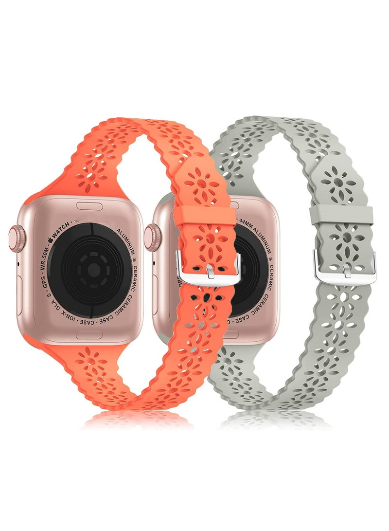 (Pack of 2) Silicone Band For Apple Watch Ultra 49mm/45mm/44mm/42mm Slim Narrow Thin Hollowed & Breathable and Adjustable Compatible with iWatch Series 8/Ultra/7/SE/6/5/4/3/2/1