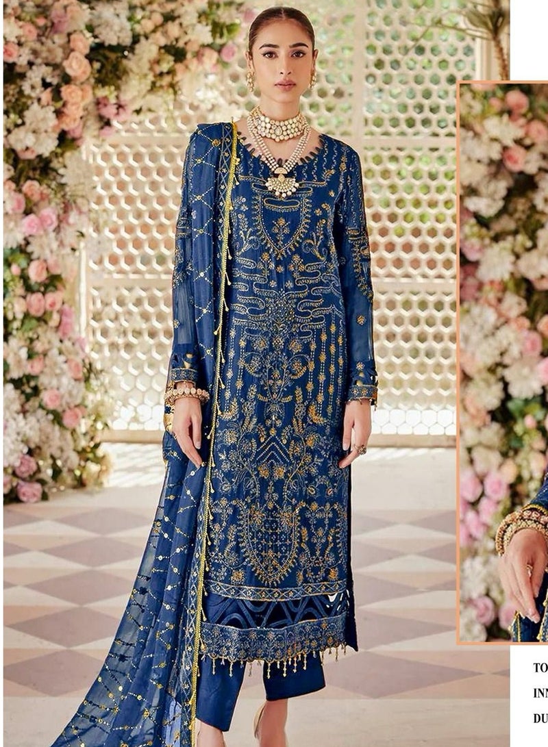 Wedding Party wear Georgette Semi Stitched Blue Pakistani Dress