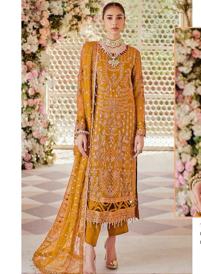 Wedding Georgette Semi Stitched Function Wear Yellow Pakistani Dress