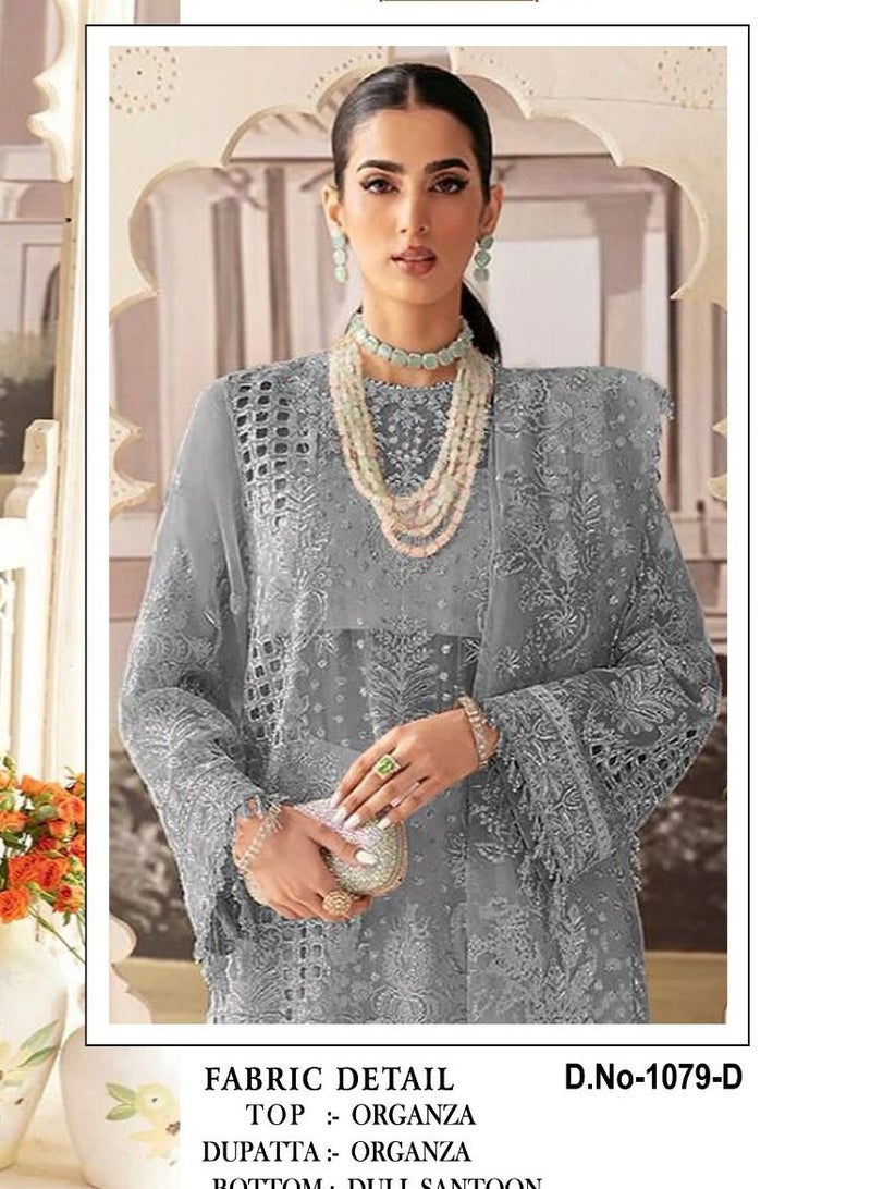 Women's Fancy Party Wear Grey Semi Stitched Pakistani Dress