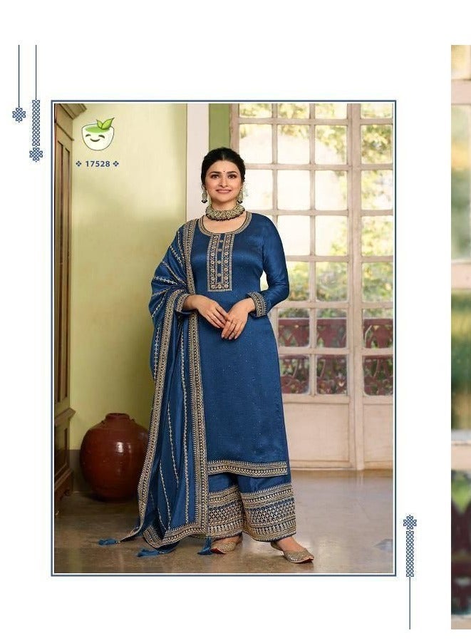 Wedding Function Wear Blue Pakistani Style Semi Stitched Salwar Suit