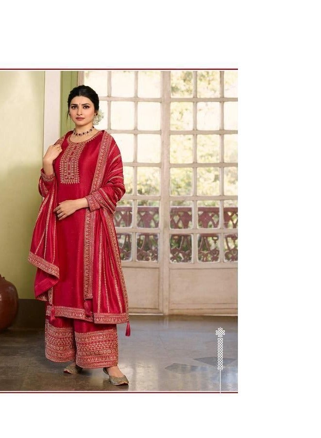 Wedding Women's Wear Georgette Silk Red Pakistani Style Semi Stitched Dress