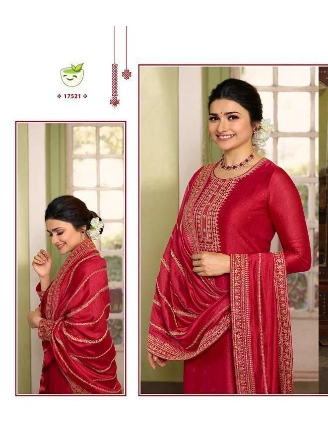 Wedding Women's Wear Georgette Silk Red Pakistani Style Semi Stitched Dress