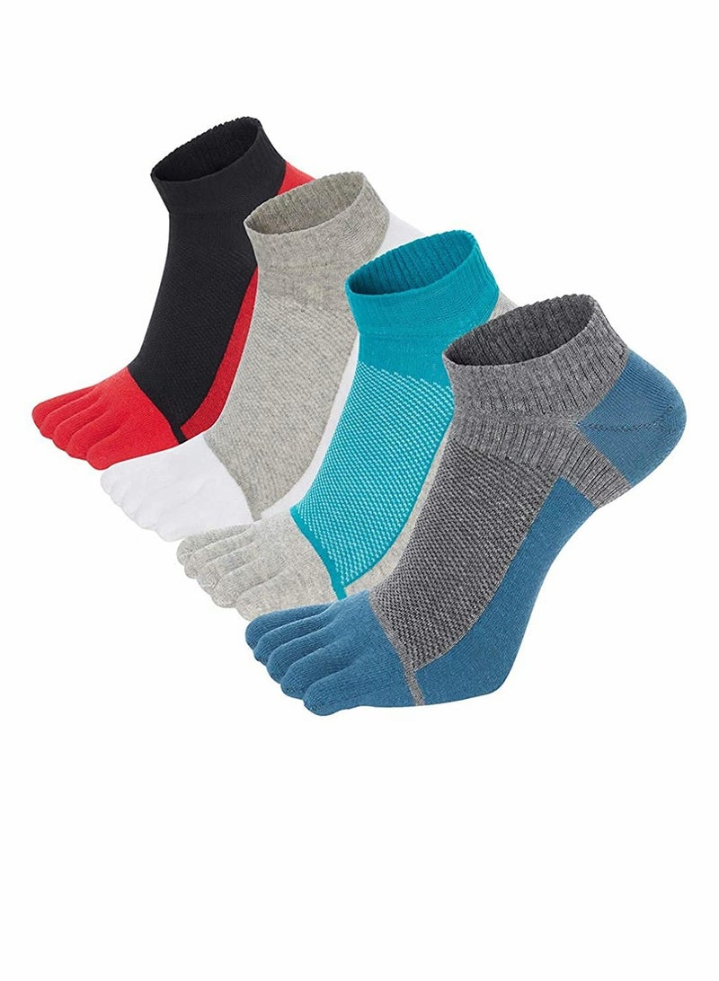 Men's Toe Socks Crew Cotton Five Fingers Socks Low Cut Running Athletic Socks 4 Pairs Size 7-11