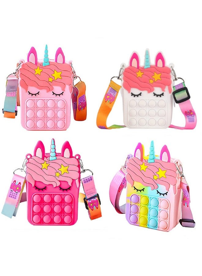 Gifts For Kids 4 Packs Unicorn Purses For Girls Fashion Pop Purse Push Bubbles Fidget Toy Rainbow Unicorn Purse Wallet Ladies Bag Silica Dimple Crossbody Bags For Girls