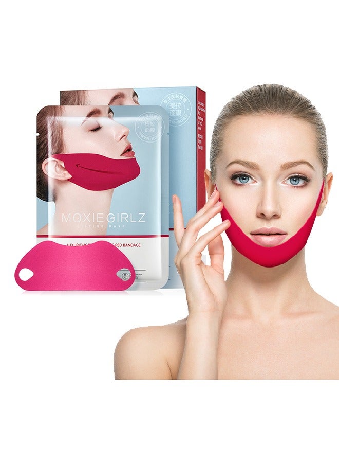 Lifting Mask Red Bandage,Intensive V-Line Lifting Mask For Face Chin Line Suitable for Lift and Firm Face, ​Ear Lifting Facial Mask ​5PCS