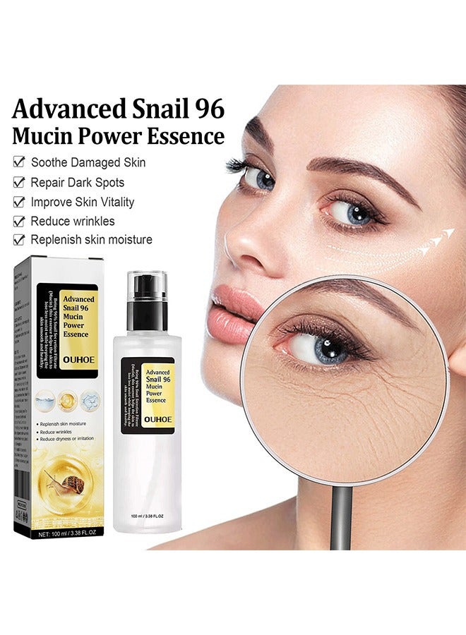 Advanced Snail Mucin 96% Mucin Power Essence, Effectively Replenish Nutrients Improve Dryness Soften Cuticles Minimize Poreslighten Acne Scars Soothe And Repair Skin 100ml