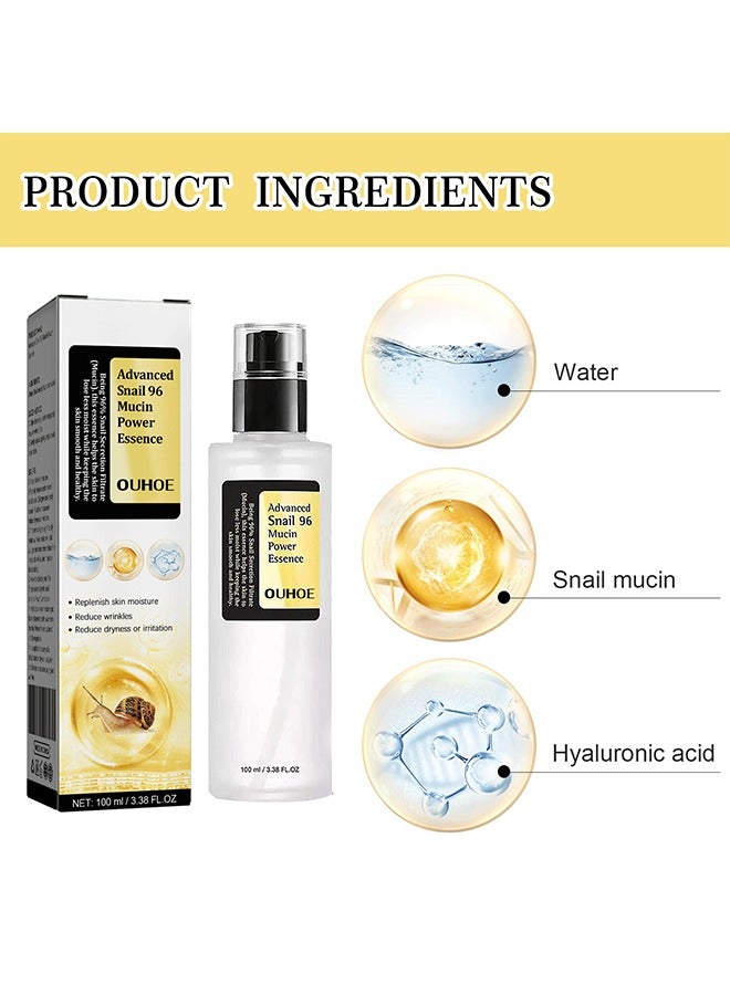 Advanced Snail Mucin 96% Mucin Power Essence, Effectively Replenish Nutrients Improve Dryness Soften Cuticles Minimize Poreslighten Acne Scars Soothe And Repair Skin 100ml