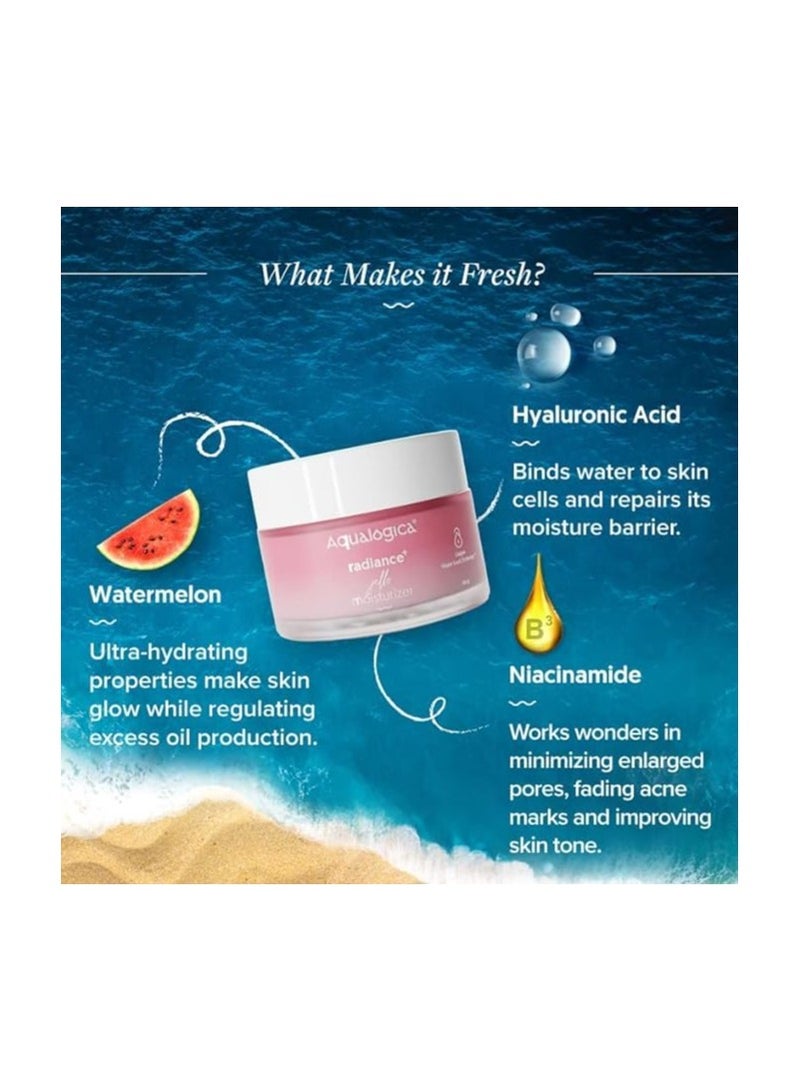 Aqualogica Radiance+ Jello Moisturizer with Watermelon & Niacinamide for Pigmentation & Dark Spots - For Dry, Bright and Radiant Skin of Women & Men -50g