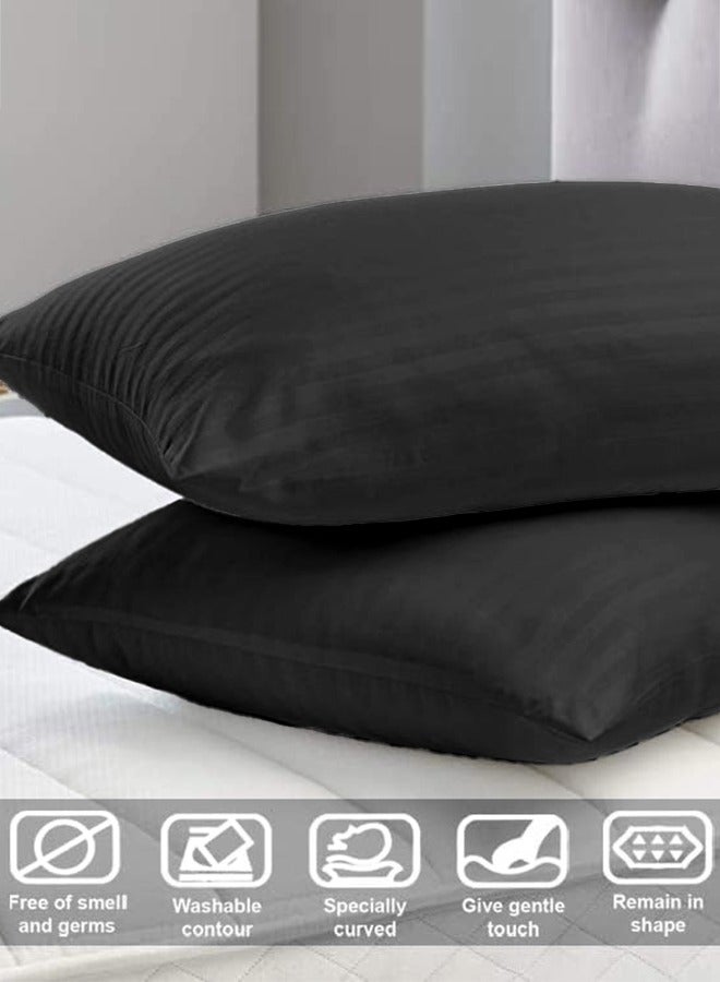 Set of 2 Black Satin Stripe Pillow Covers Featuring 300 Thread Count, 1cm Satin Stripe, Envelope Closure, Cool, Breathable & Premium Quality