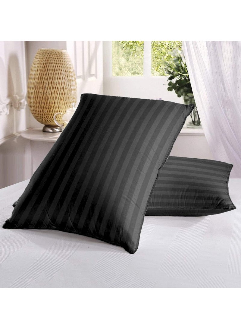 Set of 2 Black Satin Stripe Pillow Covers Featuring 300 Thread Count, 1cm Satin Stripe, Envelope Closure, Cool, Breathable & Premium Quality