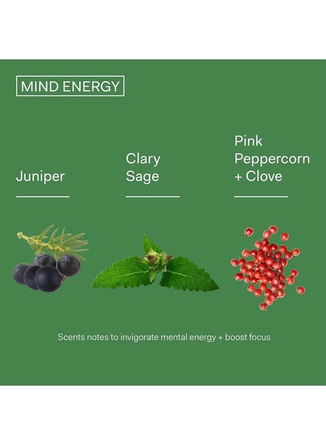 . Mind Energy 50ml - Instant Stress Relief Unisex Fragrance - Clary Sage, Juniper, Pink Peppercorn + Clove - Vegan, Paraben-Free, Non-Toxic