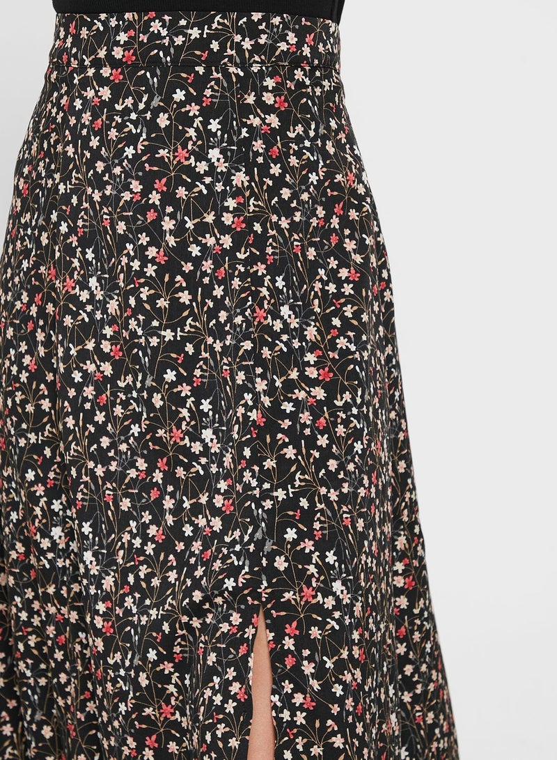 Split Hem Printed High Waist Skirt