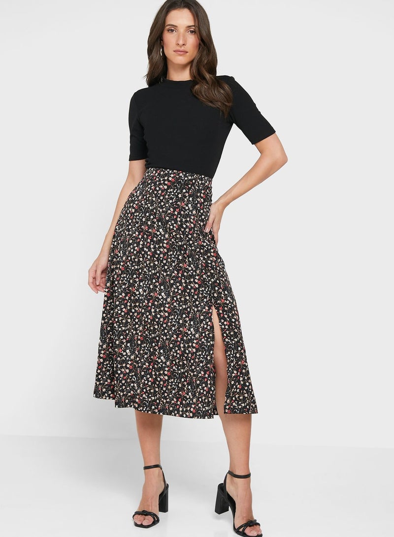 Split Hem Printed High Waist Skirt