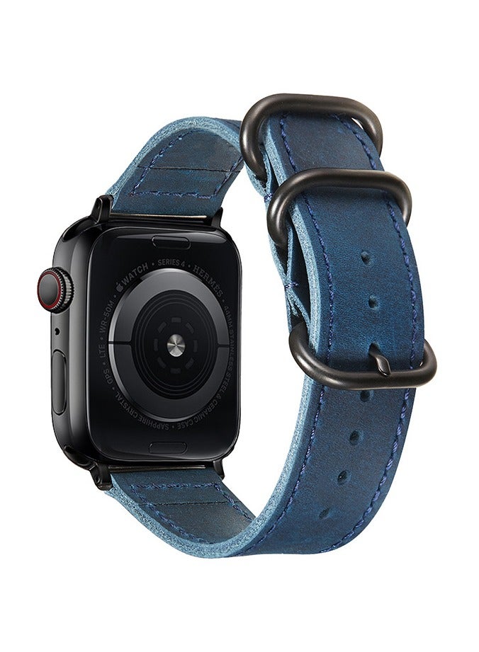 Suitable For Apple Watch Leather Strap Crazy Horse Retro Double Iron Ring Leather Strap Suitable For 42/44/45/49mm Dial