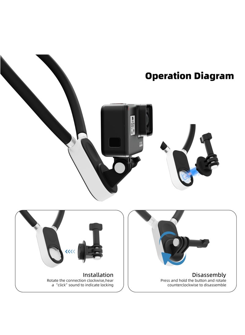 Neck Mount Necklace Holder, POV Selfie Mount with Phone Clip Vertical Mount Kit, Necklace Holder for Gopro Insta360 DJI Action Camera