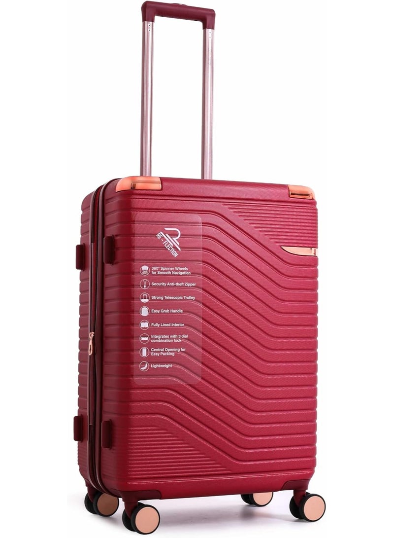 Reflection Saphir Premium Quality ABS Suitcase, Lightweight Hardshell, Metalic Corner, Vertical Series Travel Luggage Trolley with 4 Spinner Wheels and TSA Lock(3pcs Set, Wine Red)