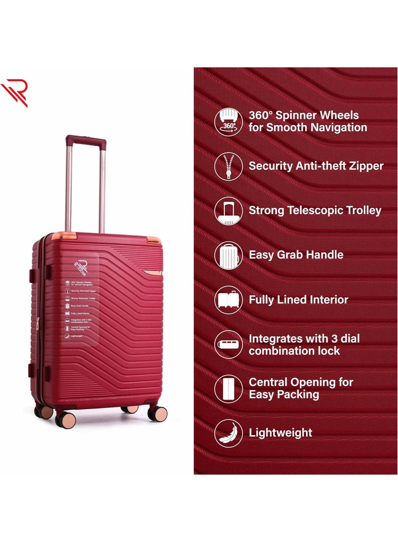 Reflection Saphir Premium Quality ABS Suitcase, Lightweight Hardshell, Metalic Corner, Vertical Series Travel Luggage Trolley with 4 Spinner Wheels and TSA Lock(3pcs Set, Wine Red)