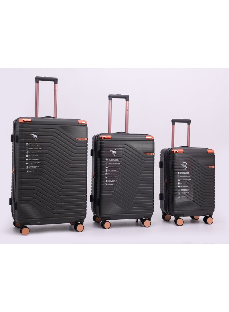 Reflection Saphir Premium Quality ABS Suitcase, Lightweight Hardshell, Metalic Corner, Vertical Series Travel Luggage Trolley with 4 Spinner Wheels and TSA Lock(3pcs Set, Grey)