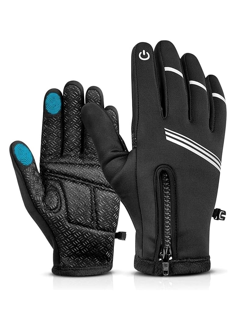 Cycling Gloves, Waterproof Touchscreen Gloves, Winter Warm Gloves, Windproof Anti-slip Sports Thermal Gloves, Non-Slip Road Mountain Bicycle Gloves for Running, Driving, Hiking and Skiing （XL）