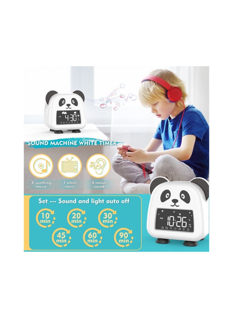 Kids Cute Alarm Clock, Toddler Sleep Training Clock Nap Timer with Night Lights, Sound Machine, Wake-up Alarm Clock Dual Alarm Setting, Cute Desk Clock for Boys Girls, Gift Ideas for Kids (Panda)
