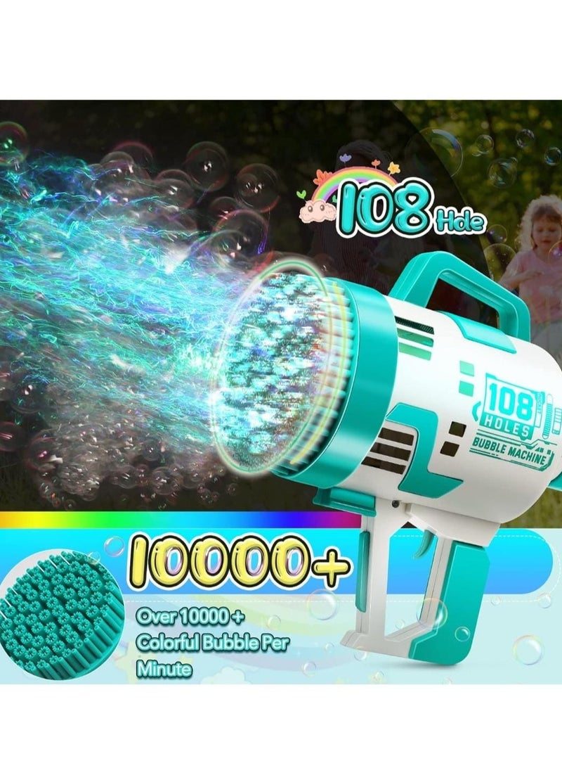 108 Holes Bubble Machine Gun Portable Bubble Gun Toys With Colorful Light for Outdoor Indoor Games