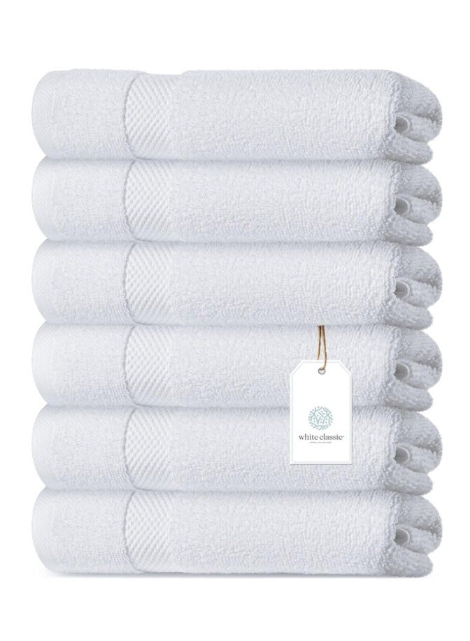 Premium White Hand Towels - Pack of 6, 41x71 cm Bathroom Hand Towel Set, Hotel & Spa Quality Hand Towels for Bathroom
