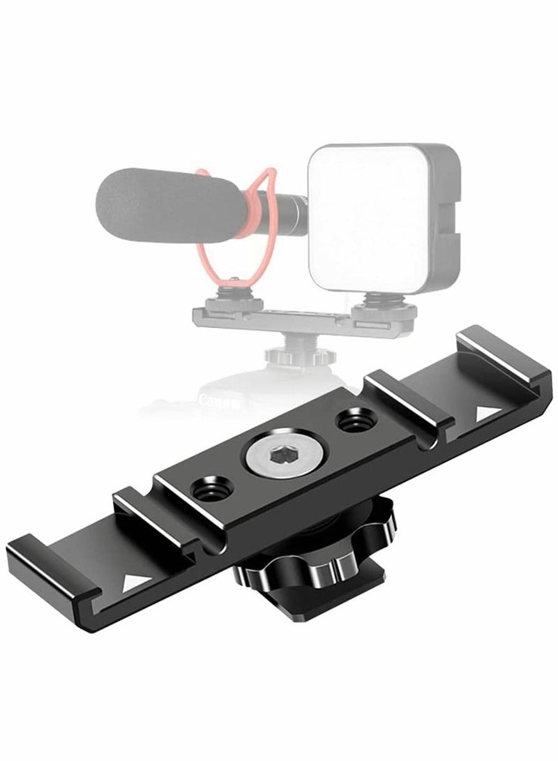 Hot Shoe Extension Bar, Dual Cold Shoe Mount Plate Adapter, Dual Hot Shoe Extension Bar, for Monitor Microphone LED Video Light, for Sony Canon Nikon DSLR Compact Camera Vlog Film